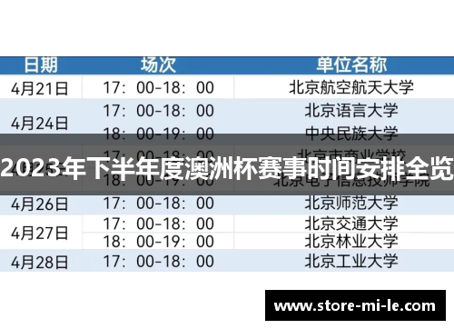 2023年下半年度澳洲杯赛事时间安排全览